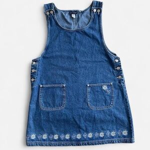 Vintage Eric Charles Denim Embroidered Daisy Flowers Jumper Dress